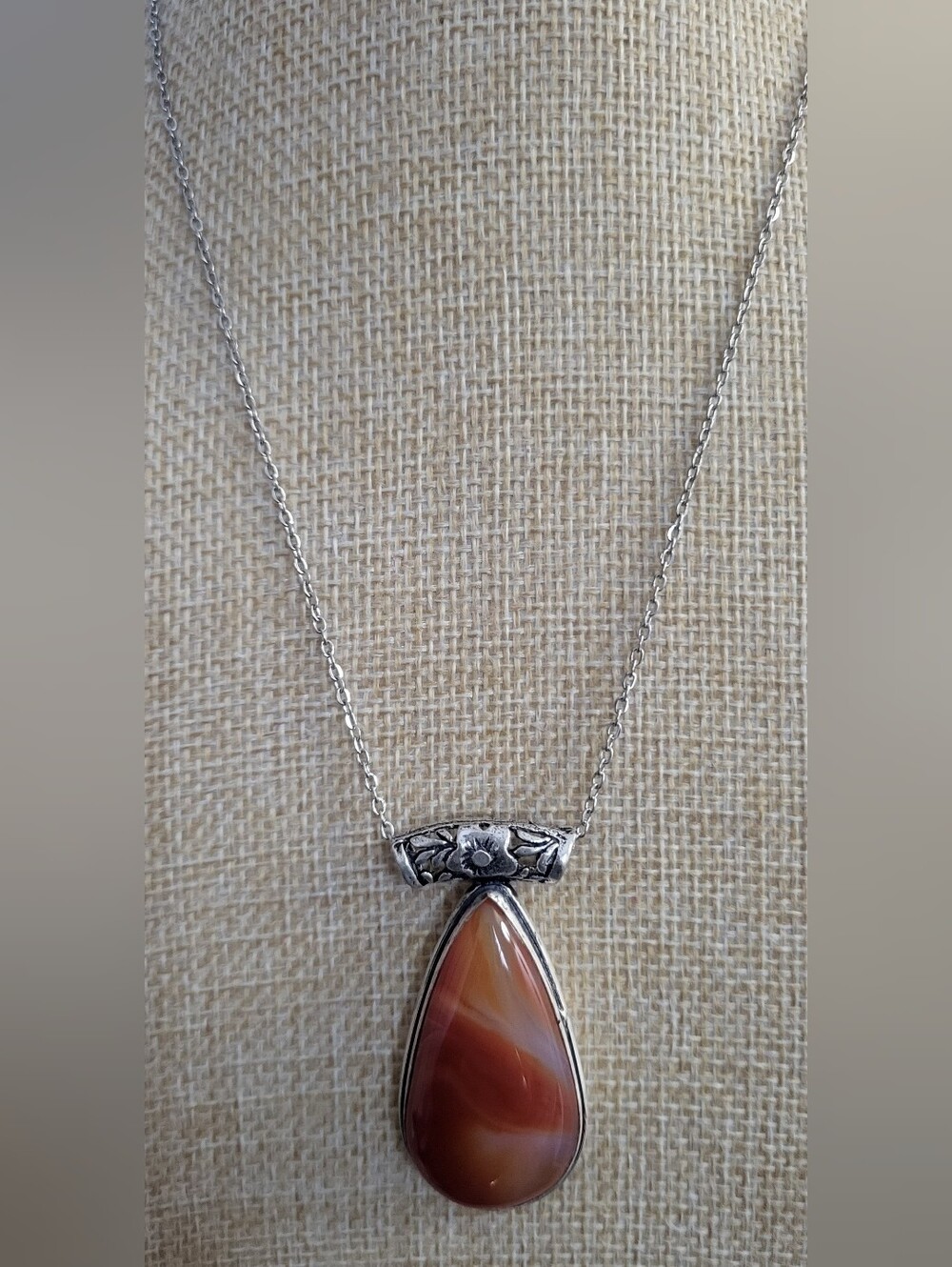 Natural Sardonyx Stone Pendant 925 Silver Overlay Stainless Steel Chain